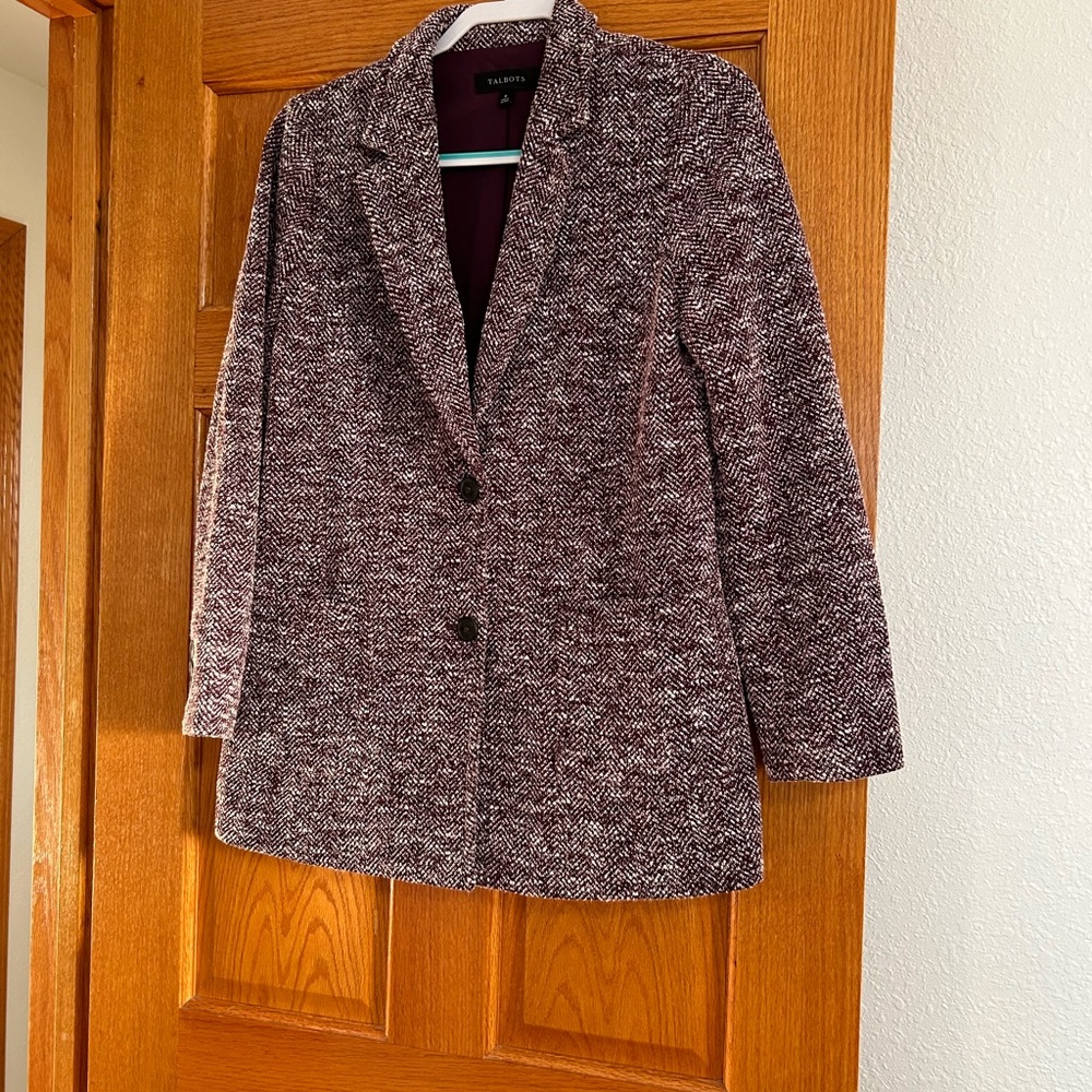 Talbots Tweed Double Button Jacket Color: Eggplan… - image 1